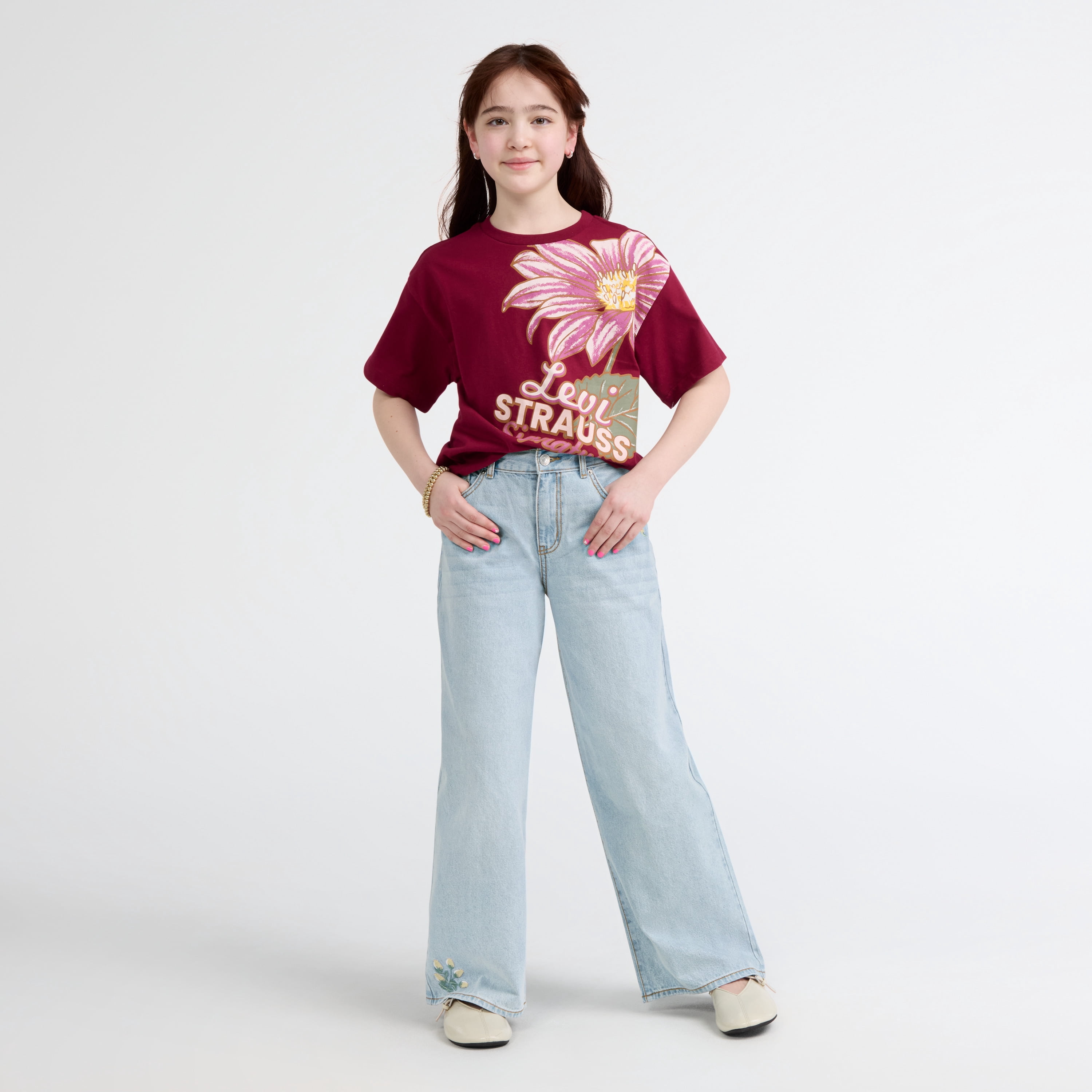 Levi Strauss Signature Girls Floral Baggy Jeans, Sizes 5-18