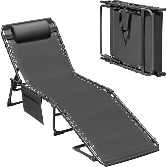 WLXIANG Lounge Beach Chair for Adults, Outdoor Sun Tanning Chair, Portable Folding Camping Lay Chaise Lounge Chairs for Outside Beach Pool Reading, Sunbathing (1, Gery)