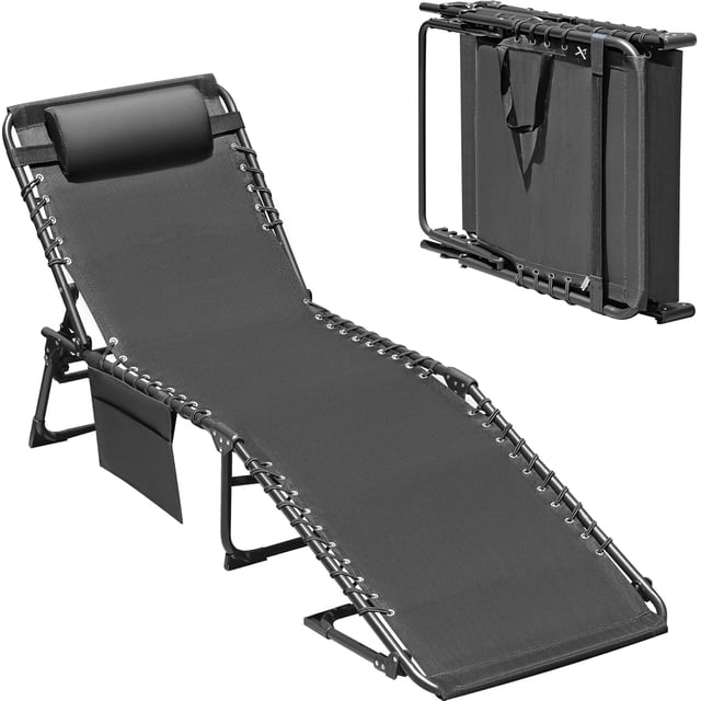 WLXIANG Lounge Beach Chair for Adults, Outdoor Sun Tanning Chair, Portable Folding Camping Lay Chaise Lounge Chairs for Outside Beach Pool Reading, Sunbathing (1, Gery)