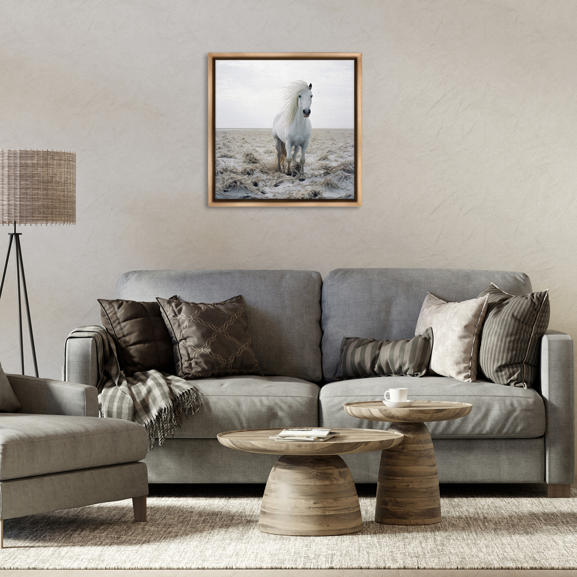 Stupell Industries Windswept Beach Horse Animals Photography Brown Floater Framed Canvas Art Print Wall Art, 25 x 25