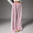 thumbnail image 5 of Women's Fuzzy Plush Pajama Pants Drawstring Elastic Waist Wide Leg Teddy Bottoms Pants, 5 of 8