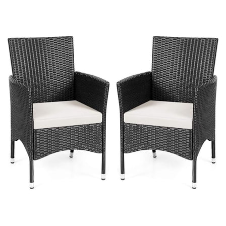Casart Set of 2 Rattan Cushioned Chairs, Outdoor Wicker Dining Armchairs, Perfect for Porch, Patio and Balcony