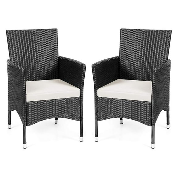Casart Set of 2 Rattan Cushioned Chairs, Outdoor Wicker Dining Armchairs, Perfect for Porch, Patio and Balcony