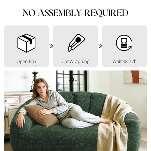 Bear Paw Sofa, Oversized Bean Bag Chair with Armrest, Shiny Silver Thread Faux Fur Plush, Filler Included, Ergonomic Comfy Seating for Living Room, Bedroom & Lounge, Green
