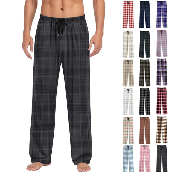 Asxite Mens Pajama Pants Striped Print Elastic Waist Double Pocket Straight Long