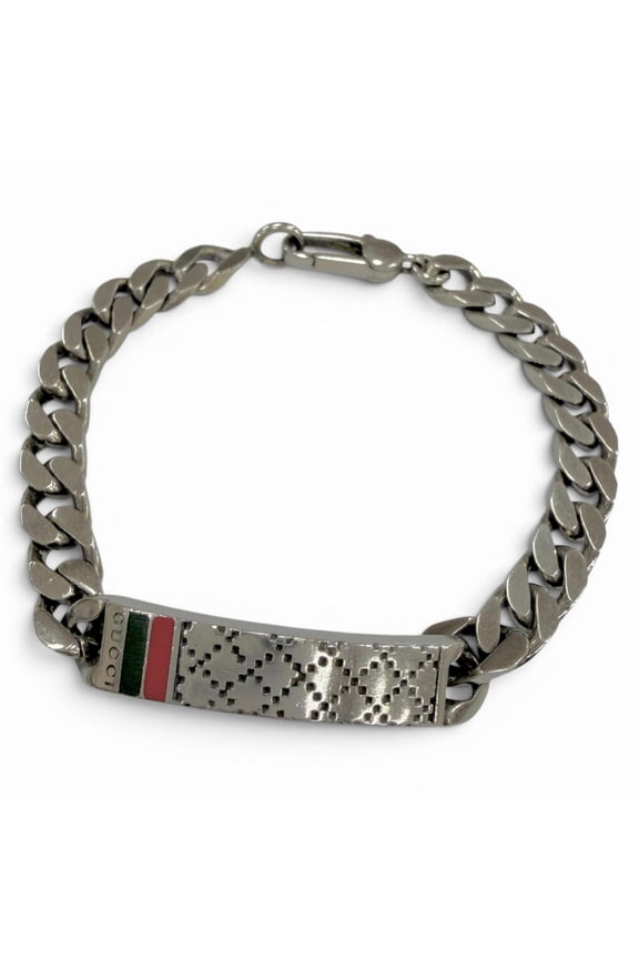 Pre-Owned GUCCI 295676 AG925 Diamante Web Stripe Chain Bracelet, Silver, 18k, Made in Italy,...
