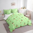 thumbnail image 3 of Manfei Green Cheryy Teens Bedding Comforter Set 7 Pieces, Cartoon Love Heart Full Bedding Set, Kawaii Princess Style Reversible Fitted Sheet Flat Sheet, Microfiber Bedroom Decor, 3 of 7