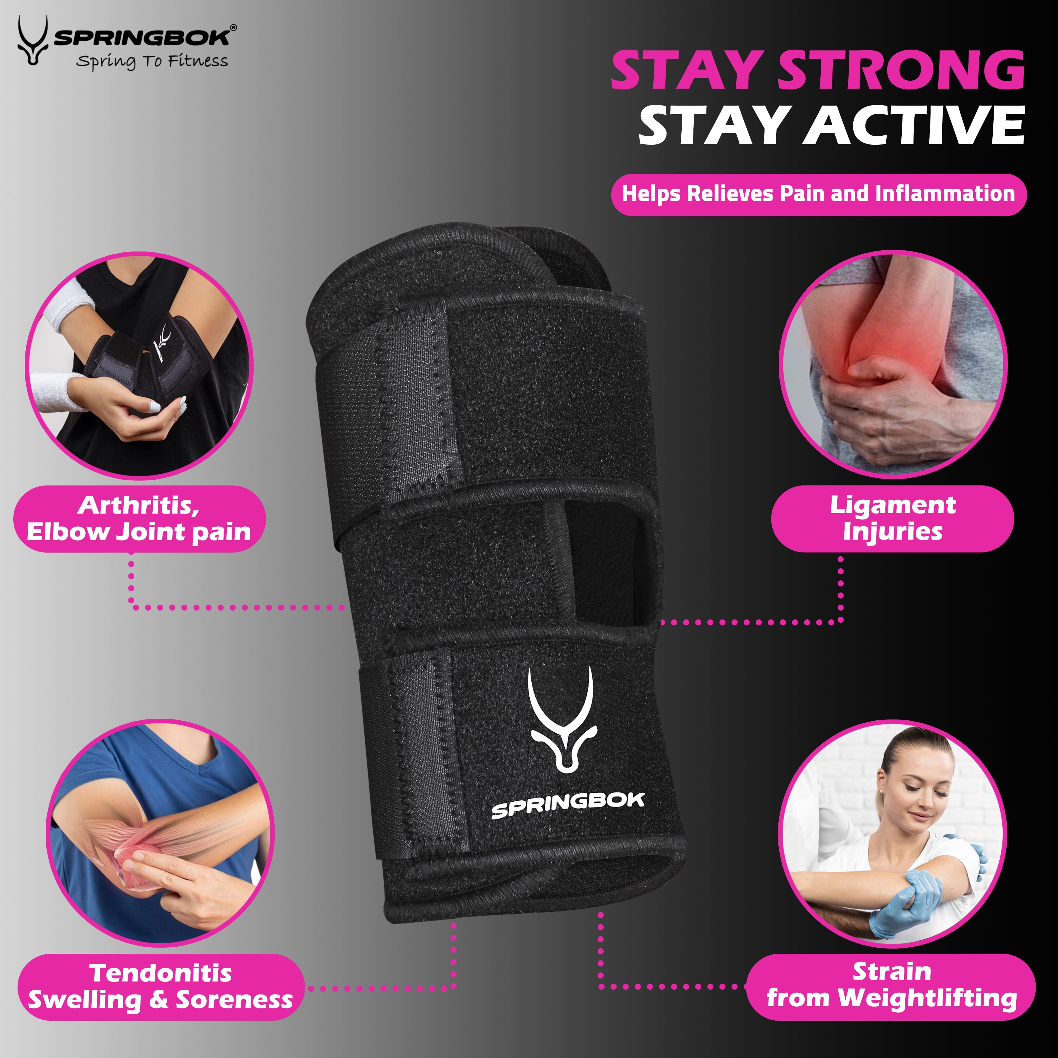 Springbok Elbow Wrap Support – Adjustable Compression Brace for Tennis Elbow, Golfer’s Elbow, Tendonitis & Cubital Tunnel Syndrome – Night Sleep Splint for Pain Relief & Injury Recovery – Comfortable