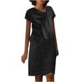 thumbnail image 1 of Robes pour Femmes 2024 Été Surdimensionné Col Rond Noué Manches Courtes Couleur Coton Lin Robe Longueur Genou avec Manches Courtes et Col Rond 50 % de Réduction!, 1 of 5