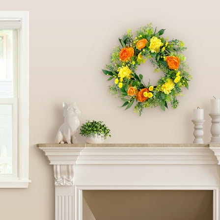 CC Christmas Decor Peony Floral Artificial Spring Wreath - 24" - Yellow
