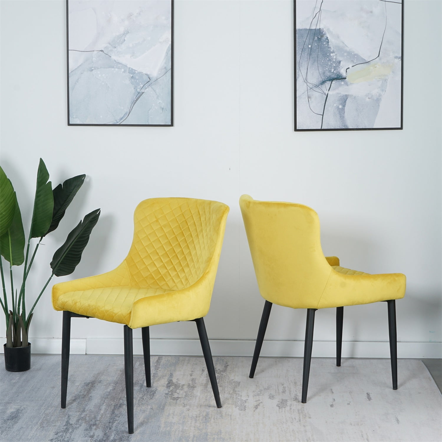 Kadyn Modern Dining Chair Set of 2, Upholstered Dining Side Chairs with Metal Tube Legs, Metal Dining Chair for Dining Room, Yellow