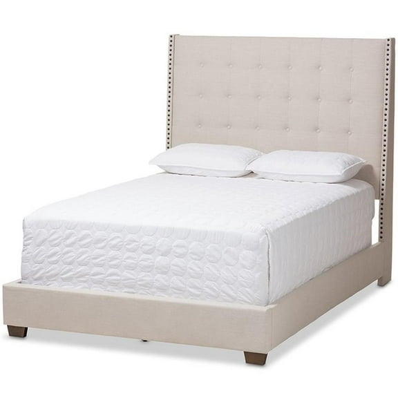 Bowery Hill Tufted Queen Panel Bed in Light Beige