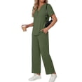 thumbnail image 3 of Fantaslook Two Piece Lounge Sets for Women Vacation Travel Outfits Dressy Casual V Neck Short Sleeve Tops Wide Leg Pants Fashion Outfits, 3 of 8