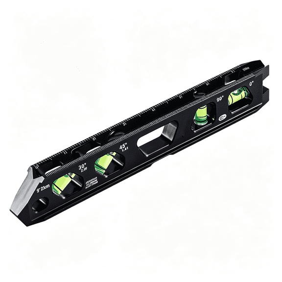 XUBIYM Torpedo Level,Magnetic Conduit Level with 4 Vials,V and Magnet Track,Aluminum Alloy Construction,High Viz Black 4 Vials Torpedo Level (9")