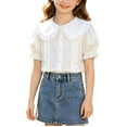 thumbnail image 2 of Odeerbi Camisa de Vestido de Algodón de Las Niñas Flor Bordado de Manga Corta Uniforme de La Escuela Con Bolsillo, 2 of 9