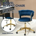 thumbnail image 4 of Velvet Swivel Tufted Adjustable Height Home Office Chair with Gold Base Navy, 4 of 5