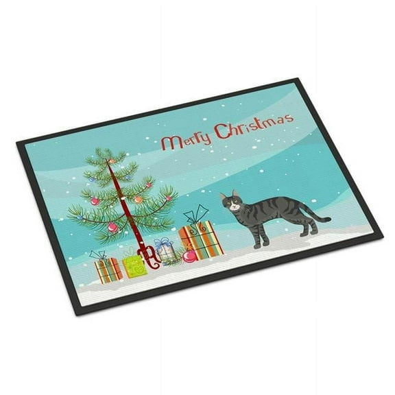 Carolines Treasures CK4548MAT 18 x 27 in. Tricolour Aegean Cat Merry Christmas Indoor or Outdoor Mat