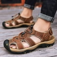 thumbnail image 6 of Lopsie Men's Outdoor Hiking Sandals Beach Sandals Leather Closed Toe Fisherman Sandal For Men, 6 of 7