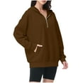 thumbnail image 5 of CQONEPT Women's Hoodies Half Zip Sweatshirts Lounge Solid Color Pullover Fall Fashion Clothes with Pockets Brown XL, 5 of 6