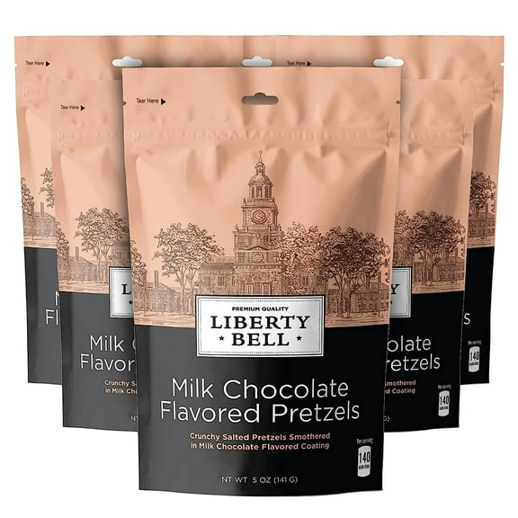 Liberty Bell Milk Chocolate Flavored Pretzels, 5-Ounce Bag (Pack of 6)