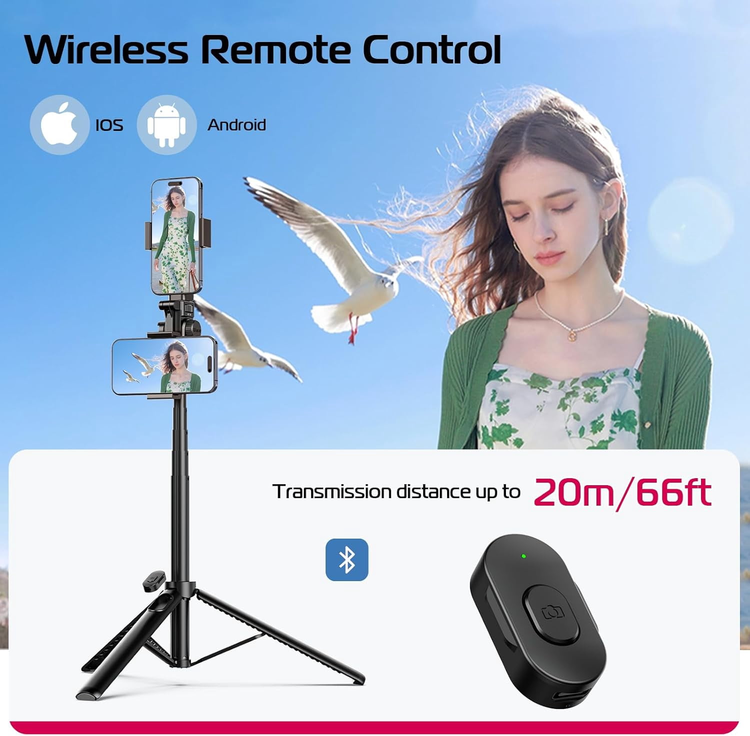 Ulanzi MT-70 Extendable Tripod,63" Selfie Stick Vlog Tripod Stand With 2 Phone Clips for Smartphone Camera