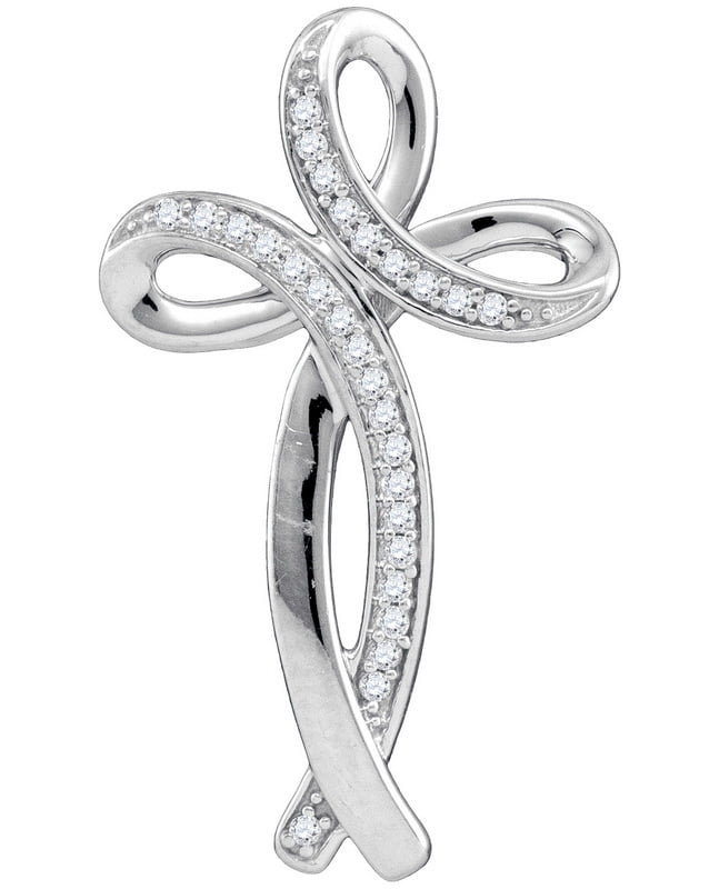10k White Gold Diamonds Pave Cross Pendant Necklace Pave diamond Fashion