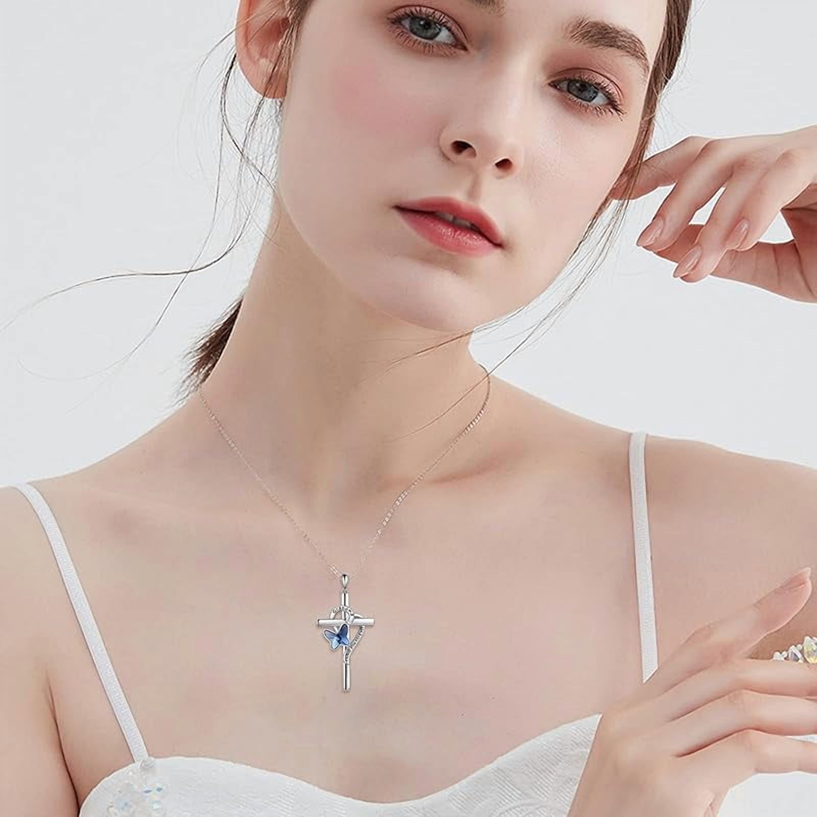 Grandma/Granddaughter Necklace Gifts for Women 925 Sterling Silver with Blue Butterfly Crystal Cross Necklace for women