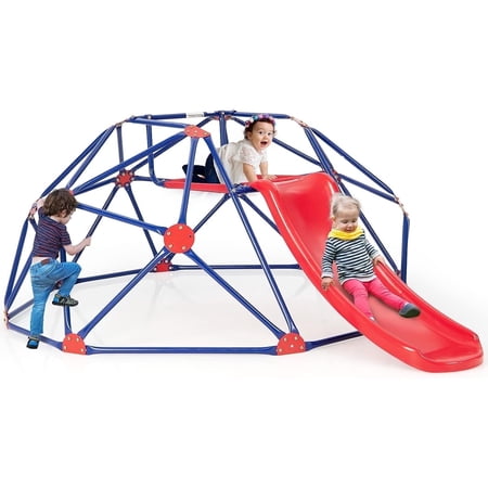 OLAKIDS 8FT Climbing Dome with Slide  Kids Outdoor Toys Jungle Gym Geodesic Climber  Steel Frame  8FT Climb Structure Backyard Playground Center Equipment for Toddlers 3-8