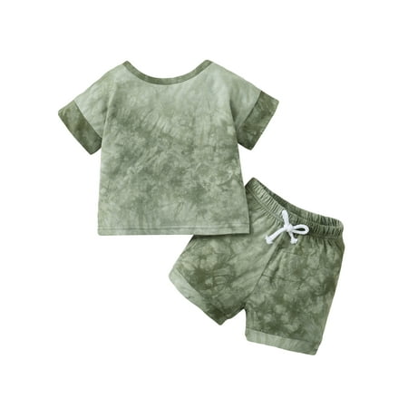 

KIMI BEAR Infant Boys Outfits 6 Months Infant Boy Spring Summer Outfits 12 Months Infant Boy Tie-Dye Short Sleeve T-Shirt + Shorts 2PCS Set Green