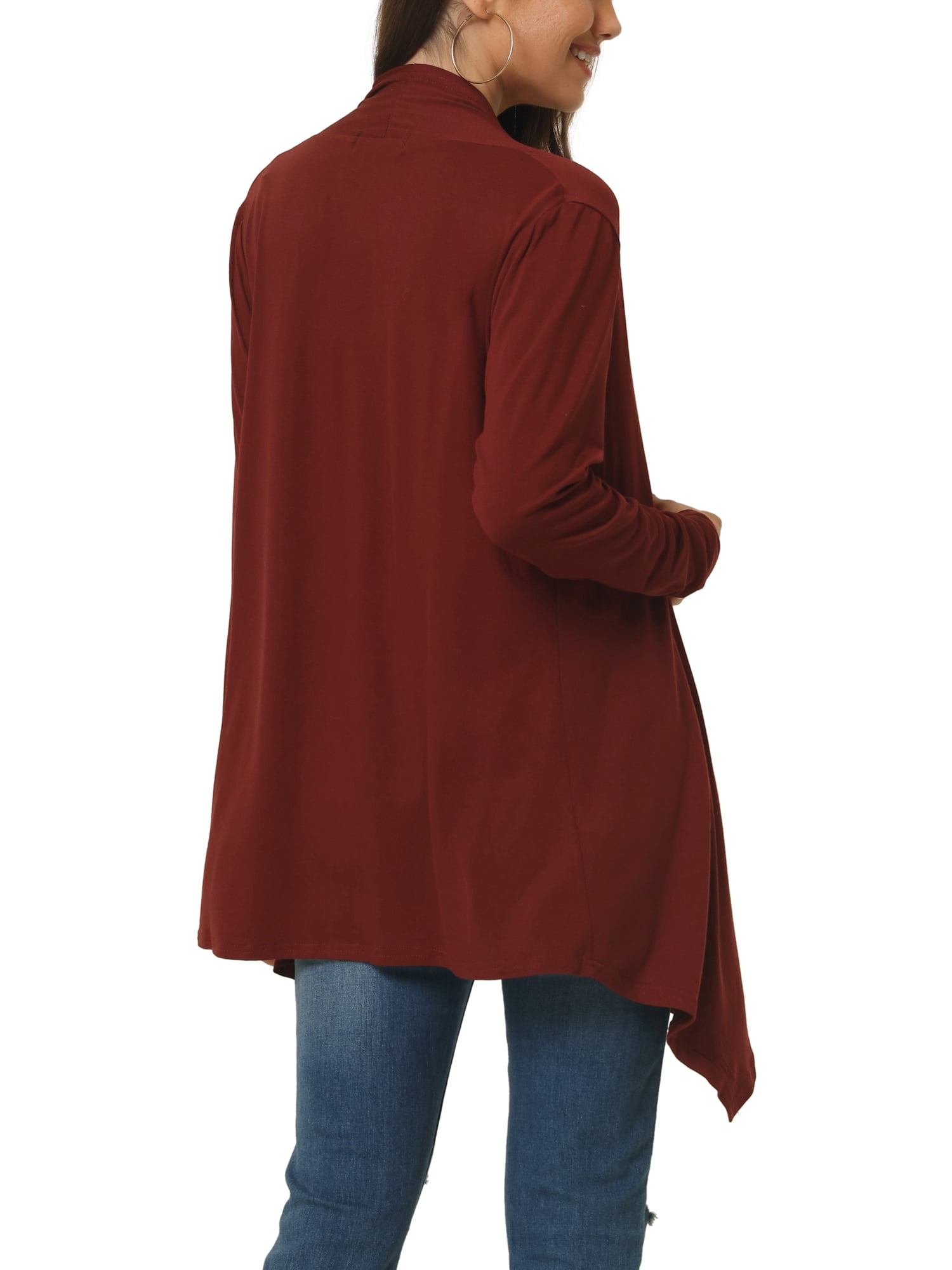 Unique Bargains Women's Spring Fall Draped Open Front Lightweight Cardigan Shrugs Boleros XL Wine Red
