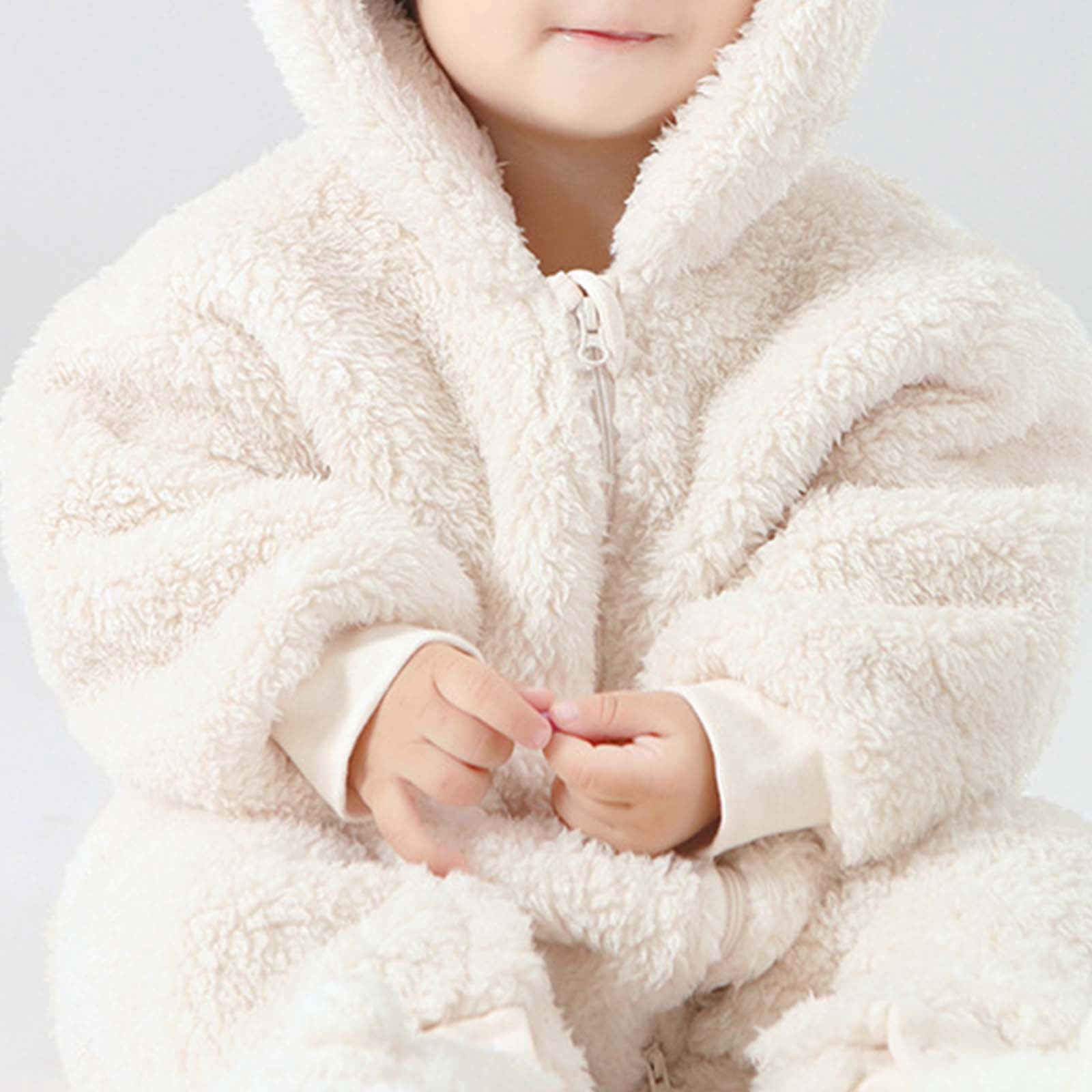 ibiyuan Newborn Snowsuit,Baby Girls Long Sleeve Hooded Jumpsuit Romper Outfits Winter Warm Clothes,White,18-24 Months
