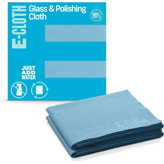 E-Cloth Glass & Polishing Cloths, Premium Microfiber Glass Cleaner, Great for Windows, Glass and Mirrors, Washable and Reusable, 100 Wash Guarantee, Alaskan Blue, 2 Pack