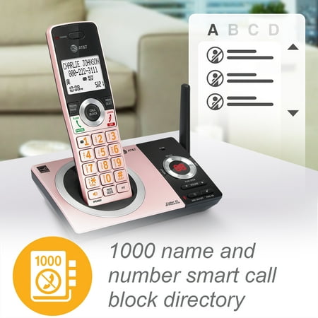 AT&T CL82229 2 Handset Cordless Expandable Answering System with Smart Call Block, Rose Gold