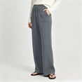 thumbnail image 5 of Sokhug Women Ribbed Knit Wide Leg Pants Drawstring Elastic Waist Casual Trousers With Patch Pockets Casual Solid Color Lounge Trousers, 5 of 7