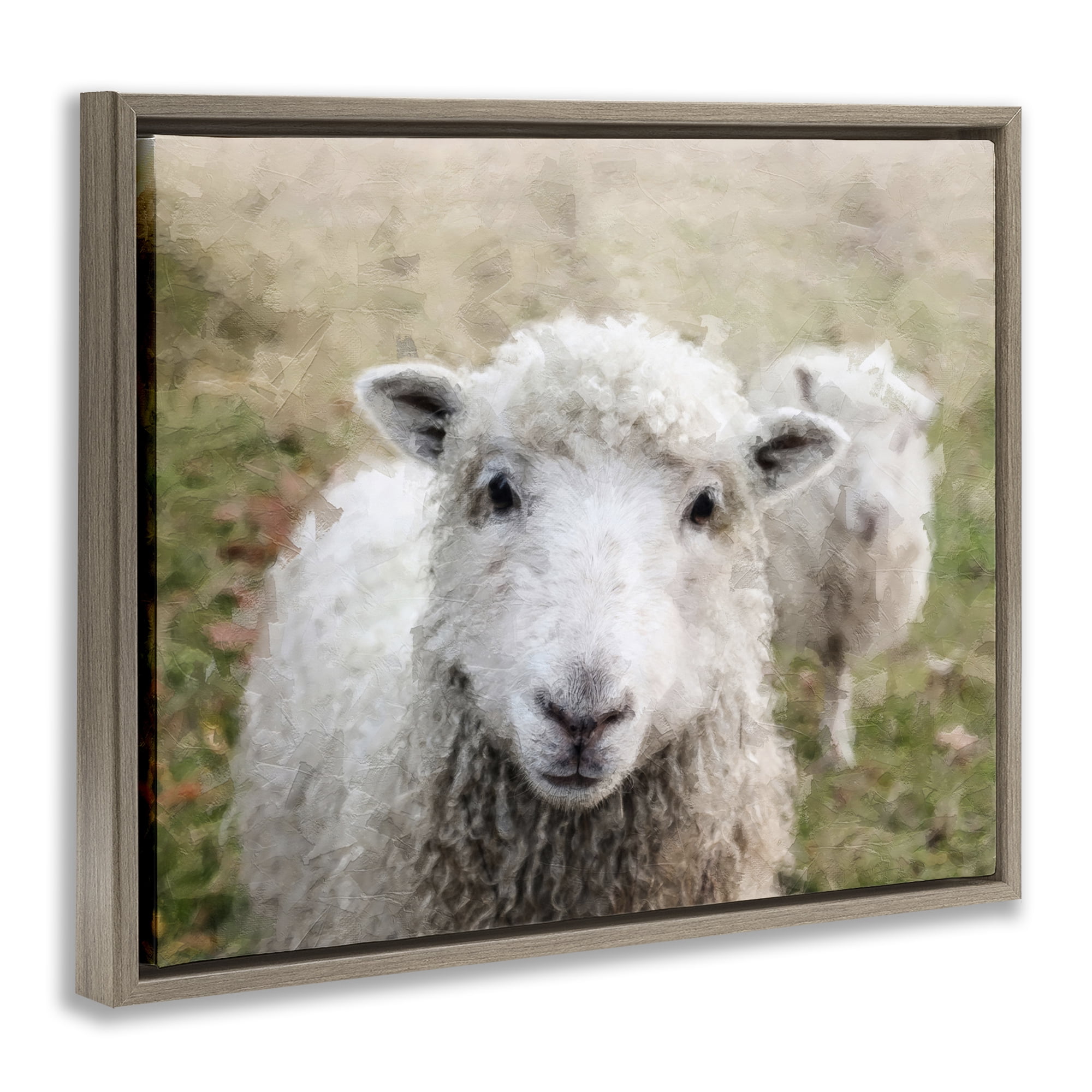 Stupell Industries Close Up Sheep Gaze Animals & Insects Painting Brown Floater Framed Canvas Art Print Wall Art, 21 x 17