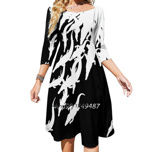 Vestido acampanado con nudo de corazón de cocodrilo Diseño de moda Vestido holgado de talla grande Cocodrilo Caimán Caimán Animal