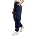 thumbnail image 2 of CQONEPT Cargo Pants Women Elastic High Waisted Tapered Pant Baggy Travel Hiking Outdoor Trousers with Multi Pockets Dark Blue XL, 2 of 7