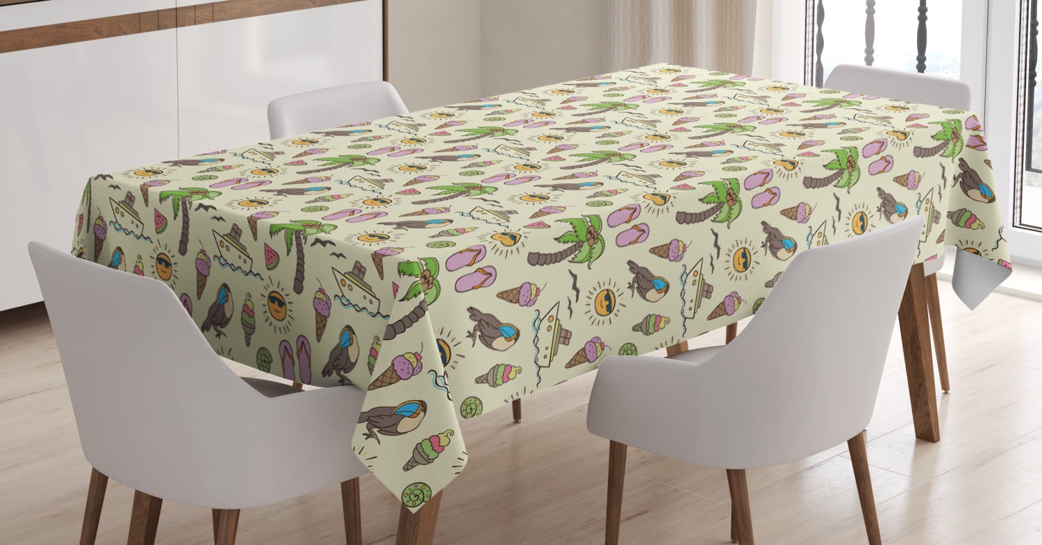 Flip Flop Tablecloth, Tropical Summer Theme Coconut Palm Ice Cream Cone