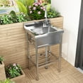 thumbnail image 5 of EcoSummer Stainless Steel Utility Sink, Free-Standing Single Bowl Sink with Pull-Out Faucet, Hot & Cold Water Supply for Kitchen, Laundry, Garage, 5 of 7