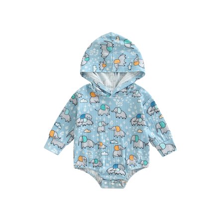 

Meihuida Infant Baby Boys Girls Autumn Jumpsuit Cartoon Small Elephant Print Long Sleeve Hood Romper