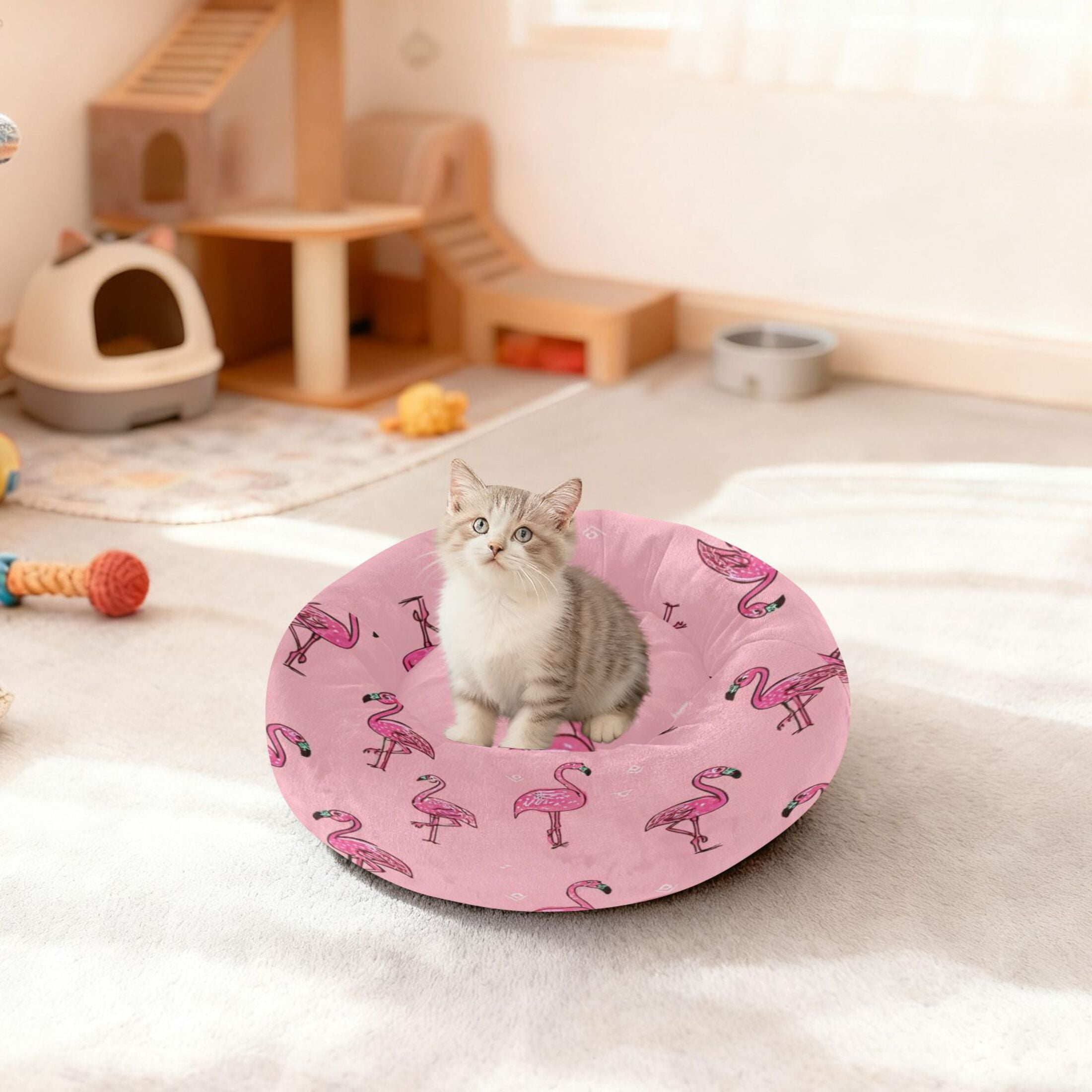 Iauyy Pet Couch Donut Cat Bed for Indoor Cats/Small Dogs Washable & Machine with Non-slip Bottom Calming Cat Furniture, Simplicity and Symmetry (S)