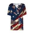 thumbnail image 4 of Honeeladyy Fourth of July Shirts for Women's Casual Print Short Sleeve V-neck Top for Datings(White,L), 4 of 5