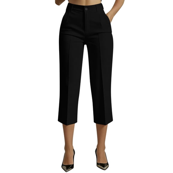 Dvprdro Womens High Waist Straight Leg Capri Pants with Pockets Stretchy Office Work Casual Summer Bottoms