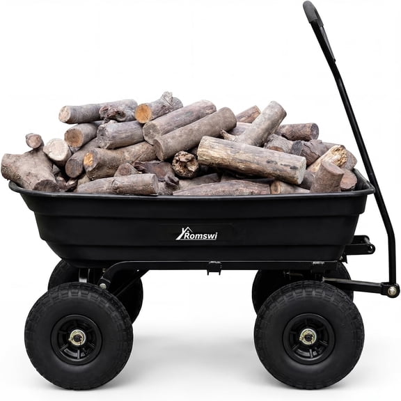 ROMSWI Poly Yard Dump Cart,Strongly Garden Trailers 600lb 4 cu ft Capacity Utility Wagon Quick Release with 180 Rotating Handle For Heavy Duty, Gardening, Outside