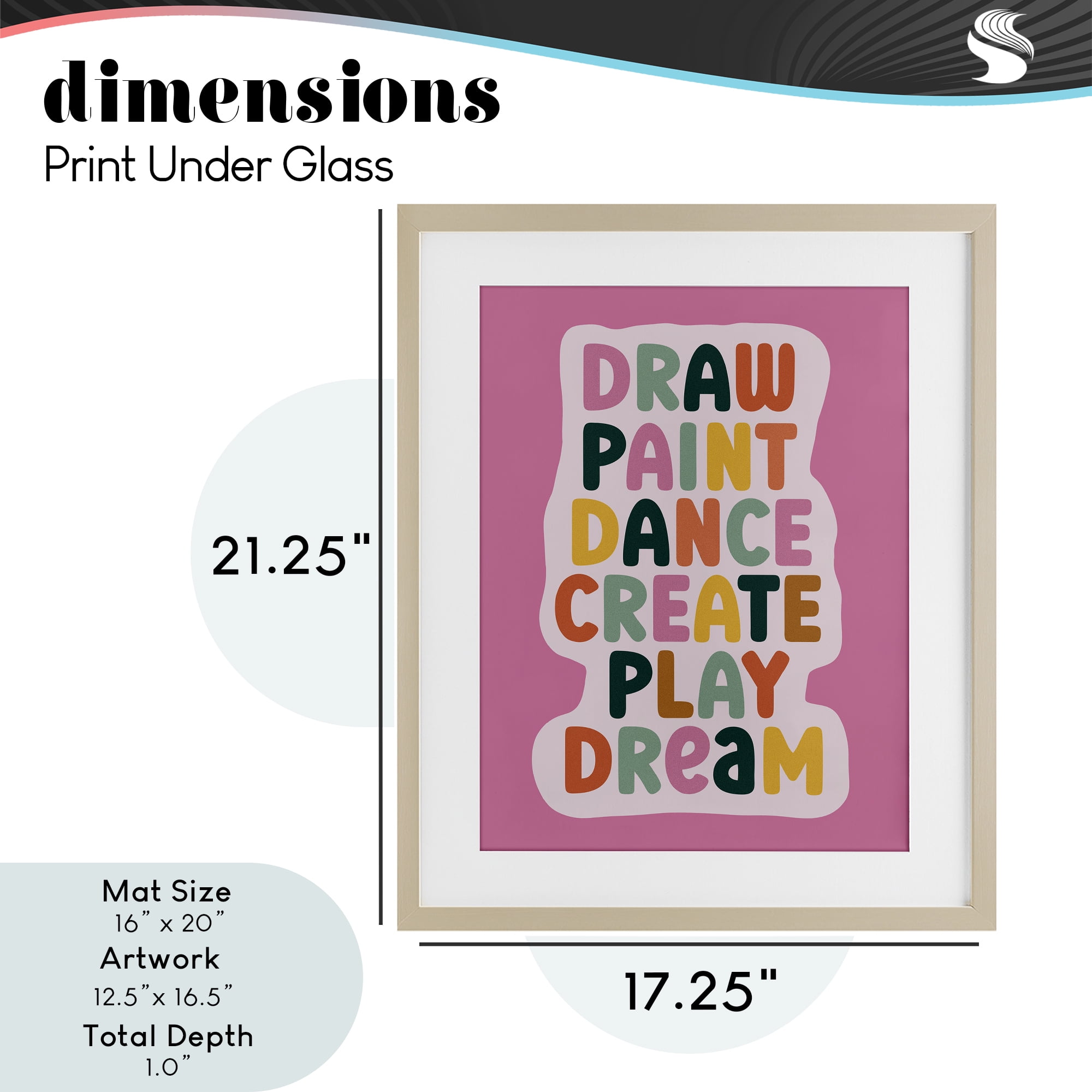 Draw Paint Dance Create Birch Framed Print Under Glass, design by Julia Frost