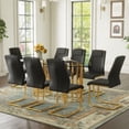 thumbnail image 3 of Hi loPres 71" Luxury Modern 8-Person Dining Table Set, Oval Tempered Glass Top with Black PU Gold Legs Chairs, Kitchen Furniture for Family Gathering, 3 of 10