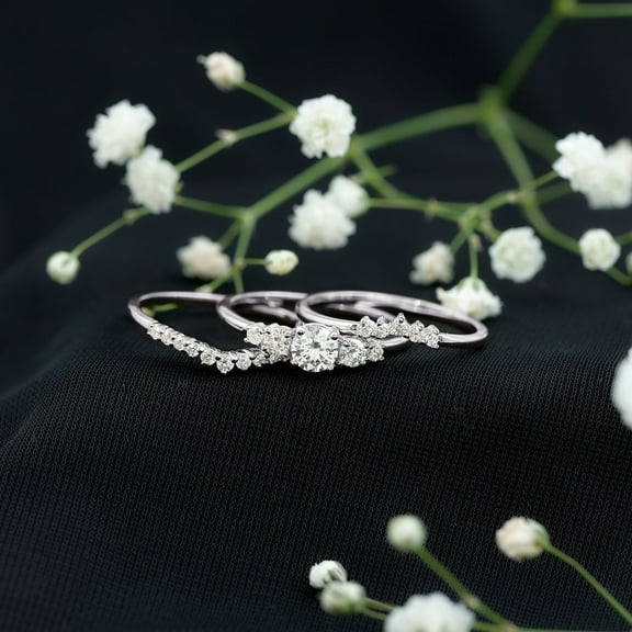 Kalapi Jewelry 1.52 Ct Oval Cut Lab-Created Moissanite Trio Wedding Bridal Ring Set for Women - 14K White Gold Plated Solitaire Engagement Rings - Perfect Gift for Wedding, Anniversary, or Proposal