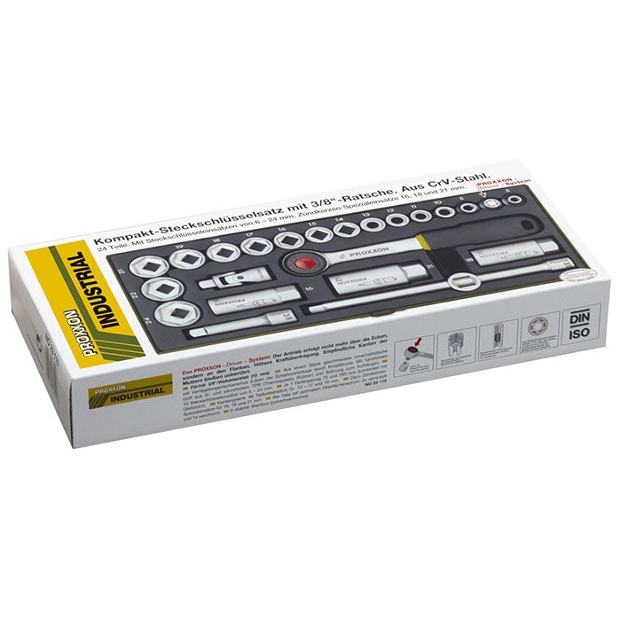 24-piece compact socket set with 3/8" ratchet