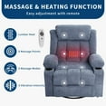 thumbnail image 6 of TEQIN Massage Swivel Recliner Chair,Oversized Rocker Recliner with Massage and Lumbar Heat Ergonomic Rocker Chair,Recliner Chairs w/Remote Control, Side Pocket, 2 Cup Holders, USB Charge Port, 6 of 9