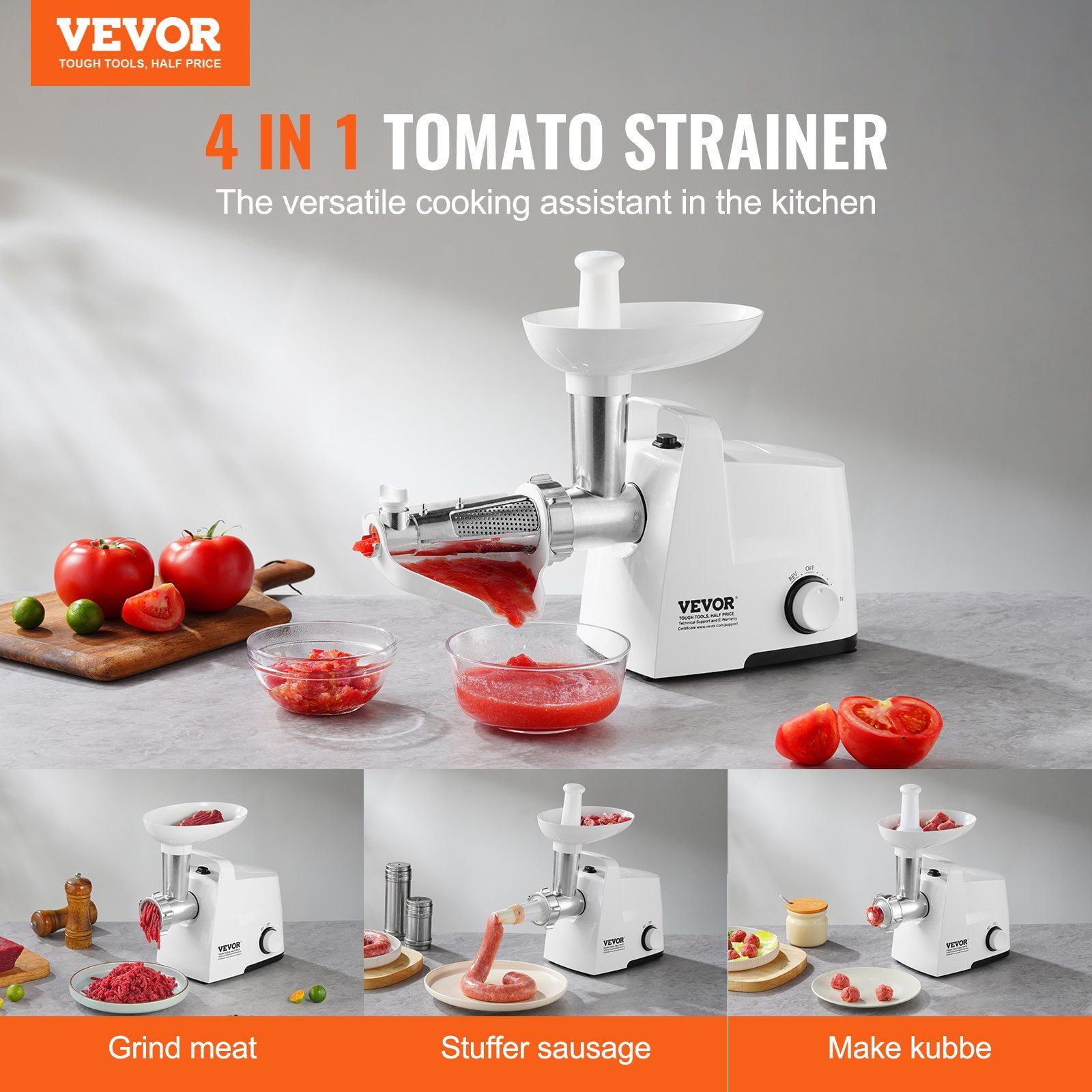 4 LBS/Min 300W Electric Tomato Strainer & Sauce Maker Machine - Home Kitchen Food Mill for Canning, Puree, Juicing (Stainless Steel)